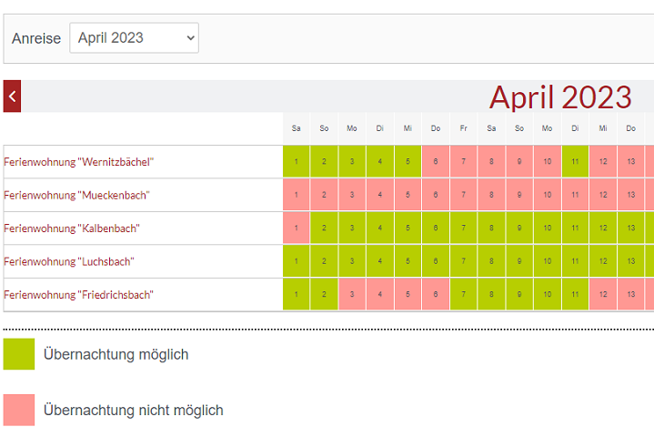 Ansicht Belegungskalender